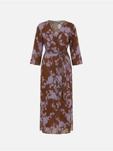 Cargar imagen en el visor de la galería, Long printed dress with belt and V-neck

